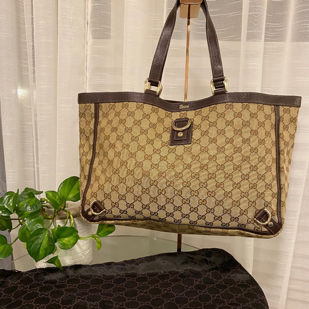 Authentic Gucci vintage canvas top handle tote bag
